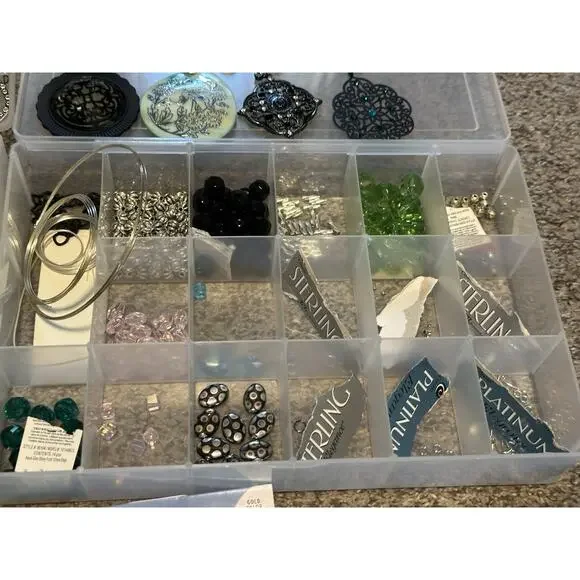 Bead Jewelry Making Lot Mixed Glass Stone Charms Metal Plastic Misc With Cases - Picture 6 of 8